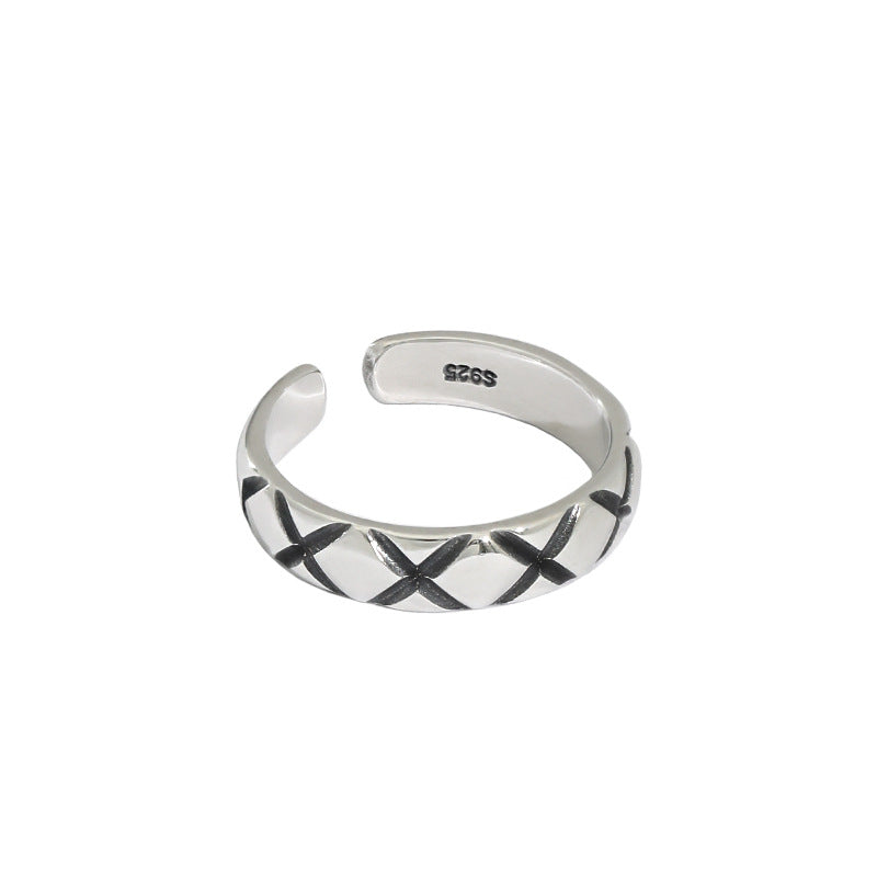 Vintage Letter X Pattern 925 Sterling Silver Adjustable Ring
