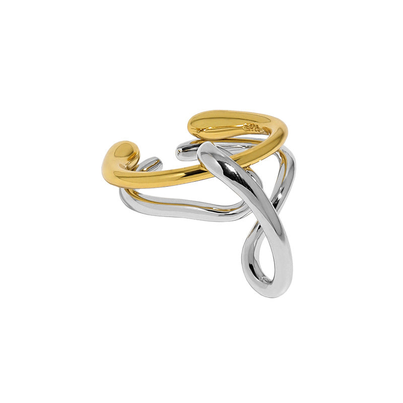 Irregular Fashion Messy Lines Cross 925 Sterling Silver Adjustable Ring