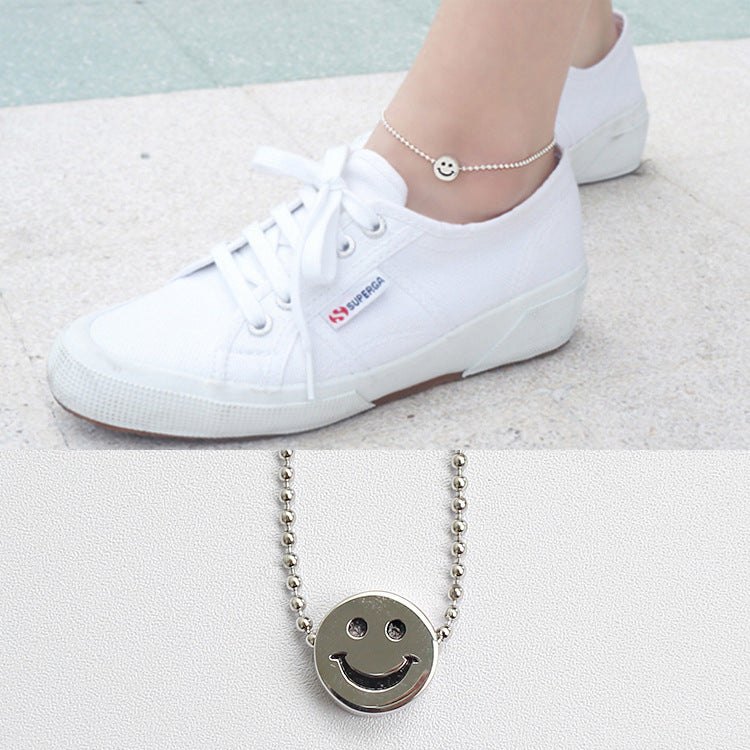 Happy Face Emoji Smile 925 Sterling Silver Foot Anklet